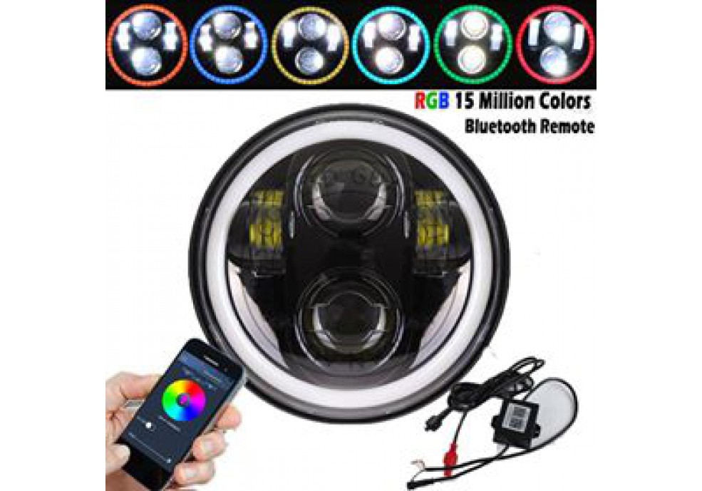 Serius 5.75" Headlight with RGB color changing Halo. (Chrome of Black)